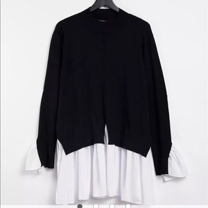NWT New Look Curve “2 in 1” Sweater with White Shirt Detail in Black